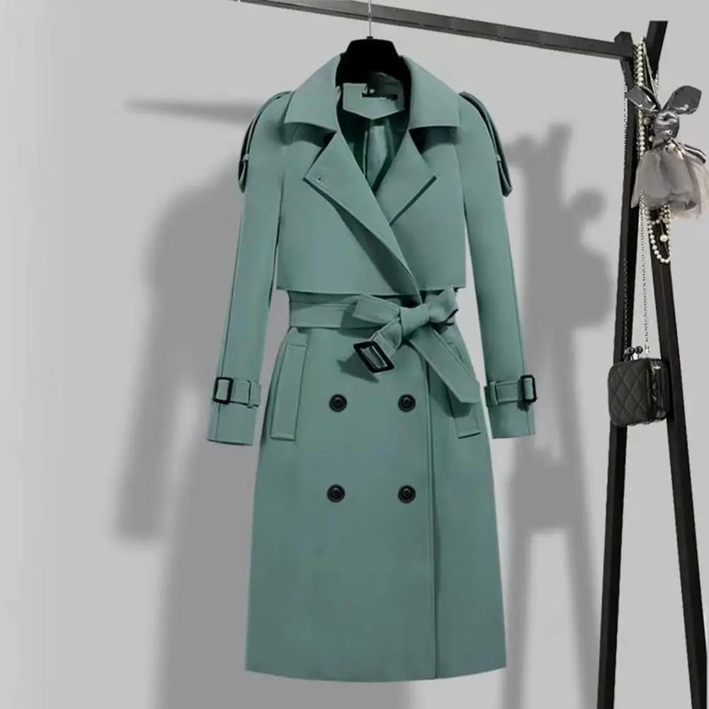 Autumn Winter Women Coat Ladies Belted Coat Elegant Solid Color Women's Winter Coat with Belted Turn-down Collar Dual Pocket