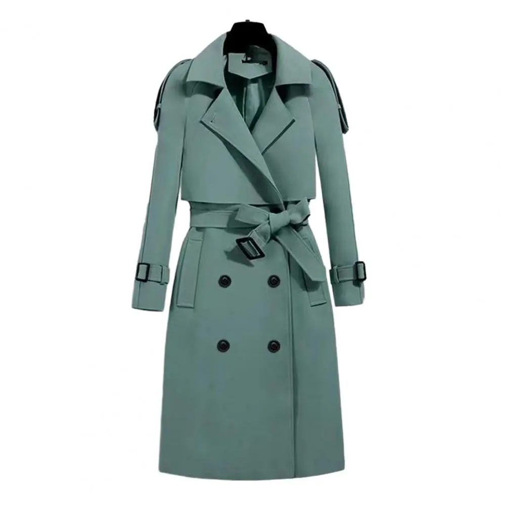 Autumn Winter Women Coat Ladies Belted Coat Elegant Solid Color Women's Winter Coat with Belted Turn-down Collar Dual Pocket