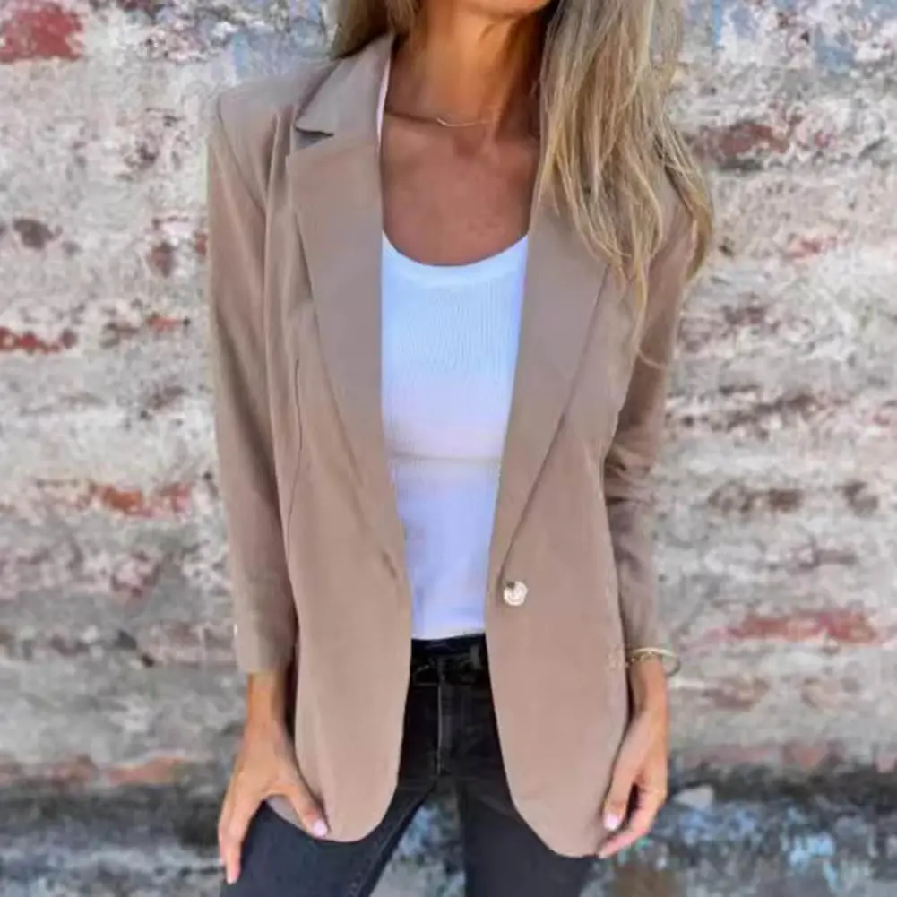 Women Suit Coat Lapel Long Sleeve Single-Breasted Suit Jacket Cuff Button Women Work Suit Jacket Business Coat Casual Outwear