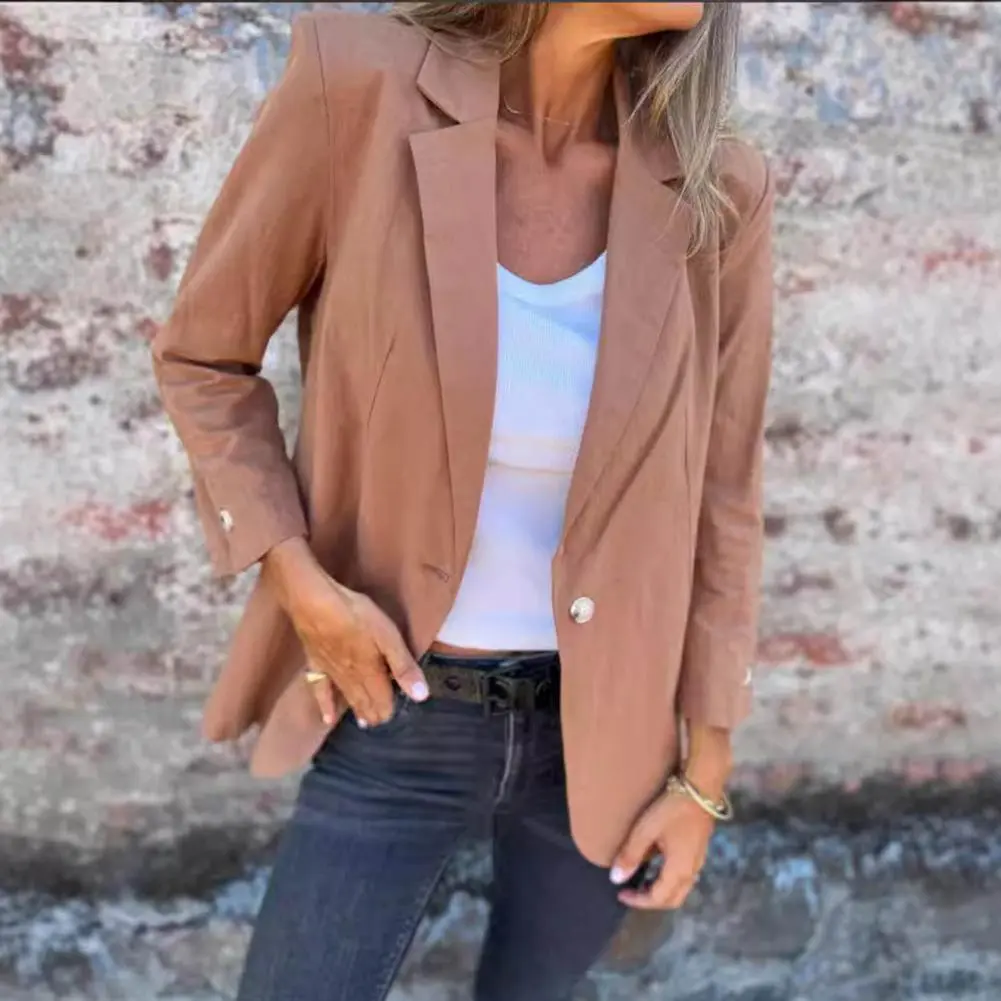 Women Suit Coat Lapel Long Sleeve Single-Breasted Suit Jacket Cuff Button Women Work Suit Jacket Business Coat Casual Outwear