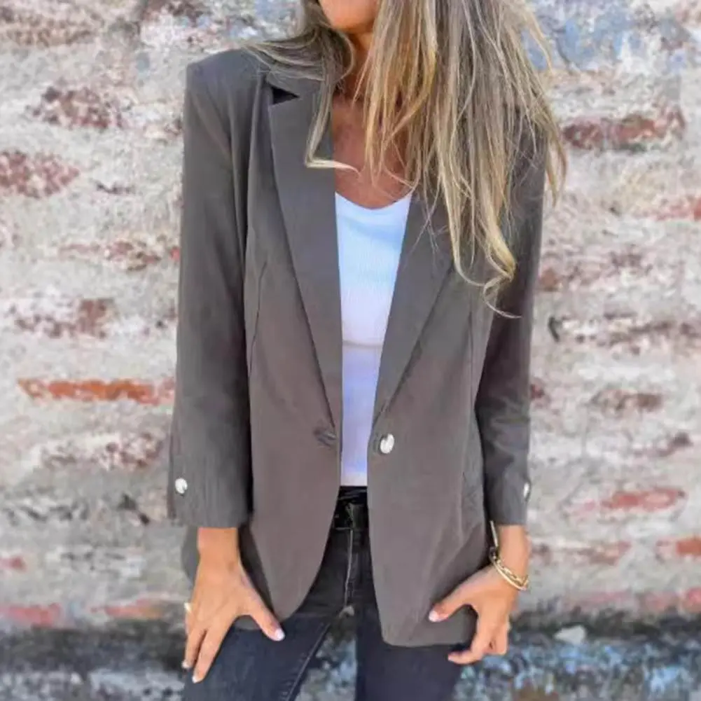 Women Suit Coat Lapel Long Sleeve Single-Breasted Suit Jacket Cuff Button Women Work Suit Jacket Business Coat Casual Outwear