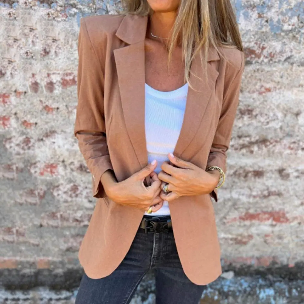 Women Suit Coat Lapel Long Sleeve Single-Breasted Suit Jacket Cuff Button Women Work Suit Jacket Business Coat Casual Outwear