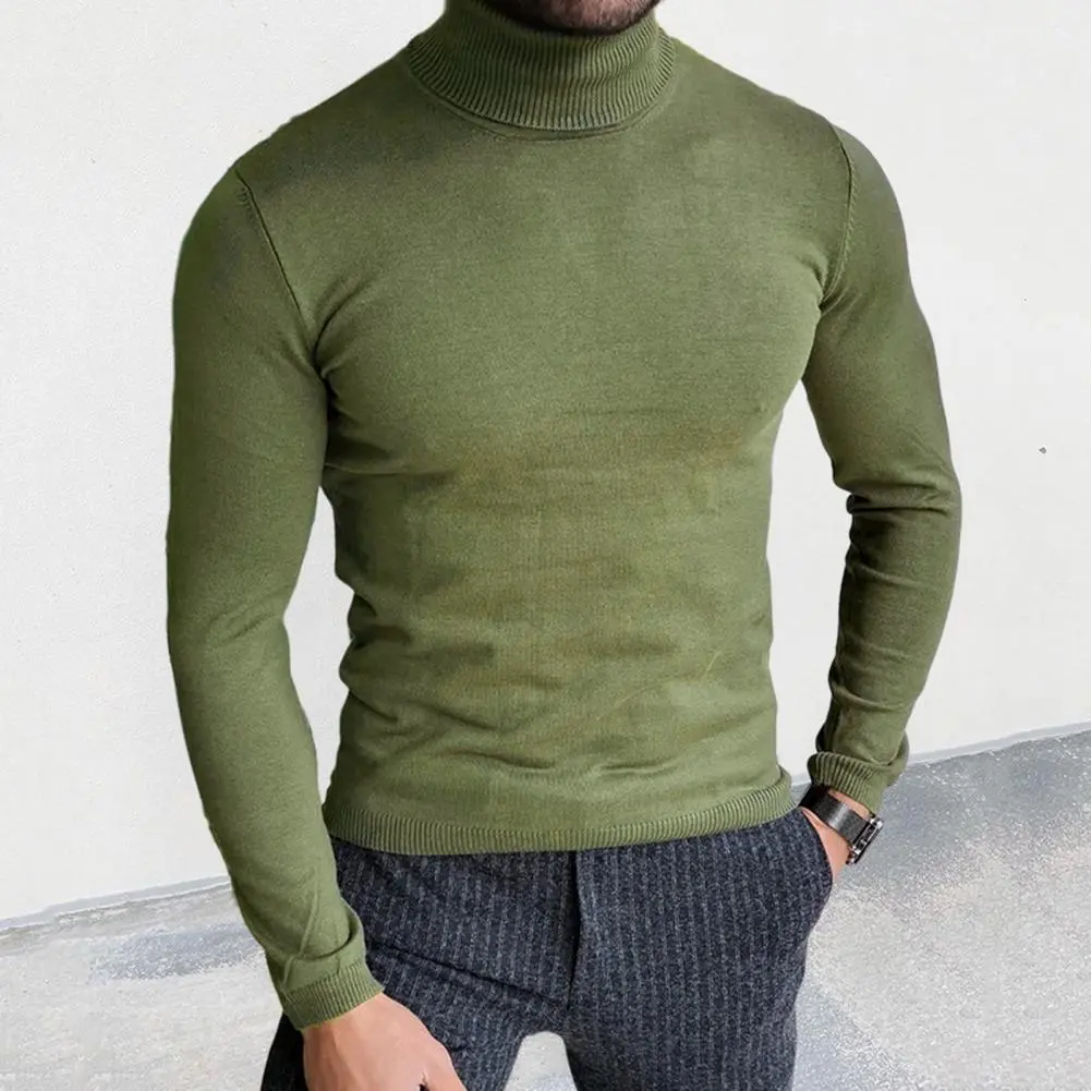 Knitted Sweater Solid Color Sweater Stylish Men's Turtleneck Knitwear for Autumn Winter Slim Fit Solid Color for Fashionable
