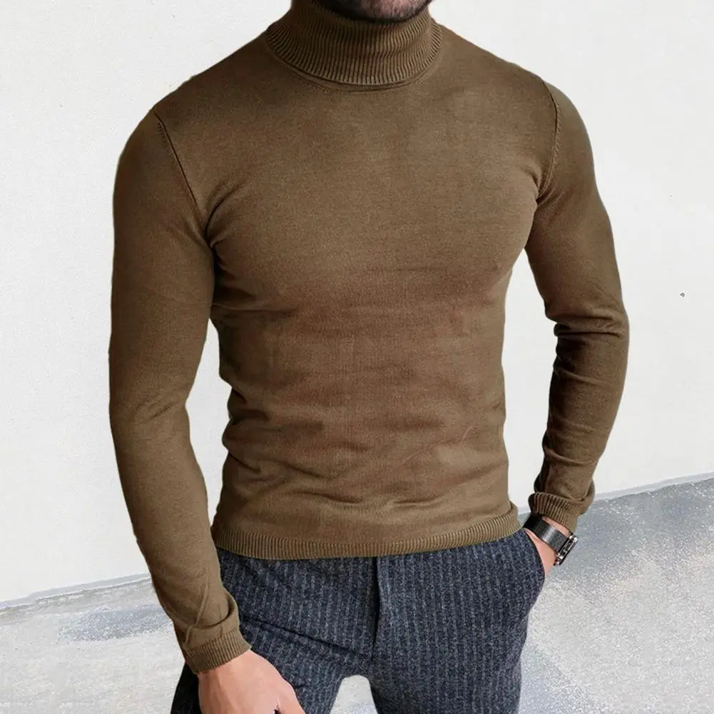 Knitted Sweater Solid Color Sweater Stylish Men's Turtleneck Knitwear for Autumn Winter Slim Fit Solid Color for Fashionable
