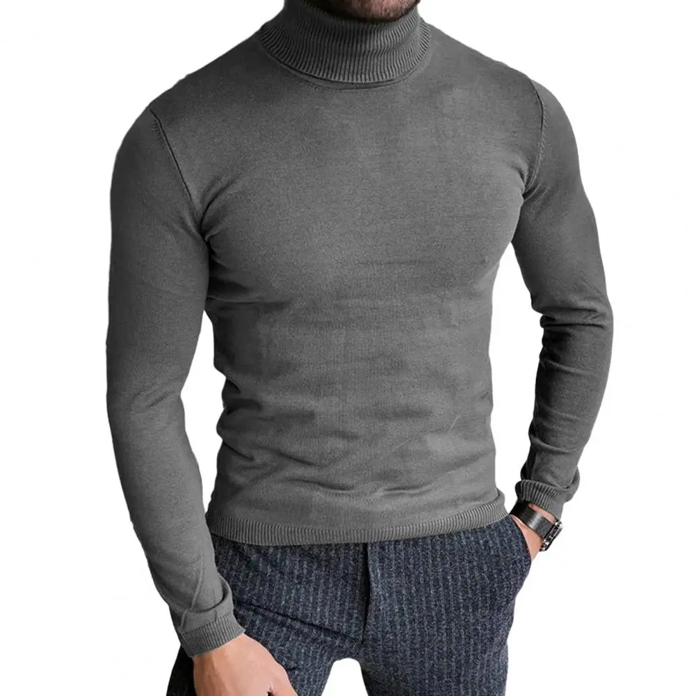 Knitted Sweater Solid Color Sweater Stylish Men's Turtleneck Knitwear for Autumn Winter Slim Fit Solid Color for Fashionable