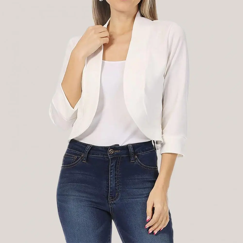 3 4 Sleeves Women Cardigan Temperament Slim Fit Commuting Office Lady Blazers Coat Elegant Short Type Business Coat