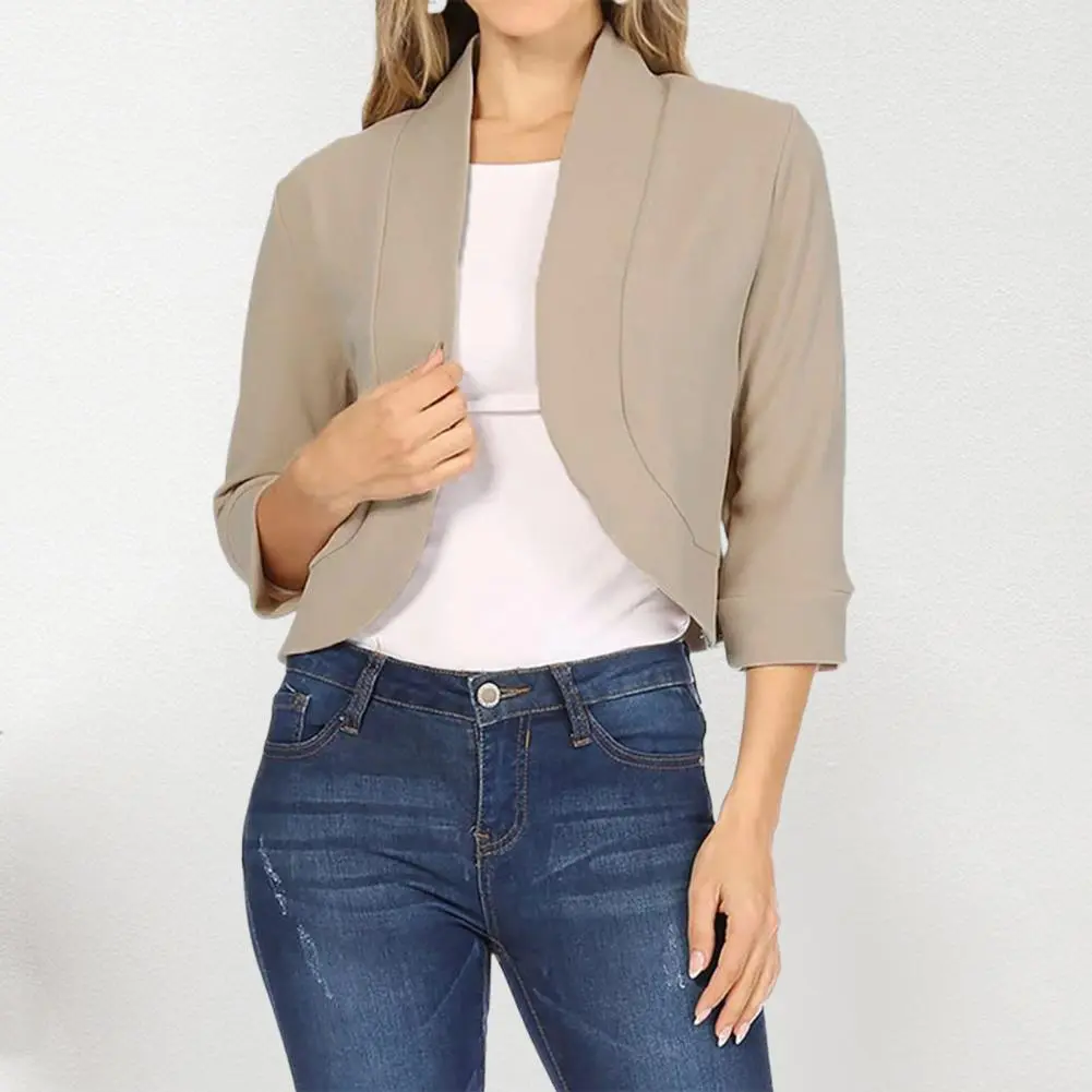 3 4 Sleeves Women Cardigan Temperament Slim Fit Commuting Office Lady Blazers Coat Elegant Short Type Business Coat