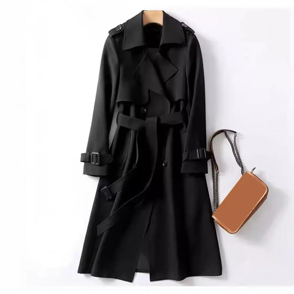 Double-breasted Women Woolen Coat 2024 Autumn Long Long Windbreaker Turn-down Collar Belt Mid Length Women Overcoat Lady Jacket
