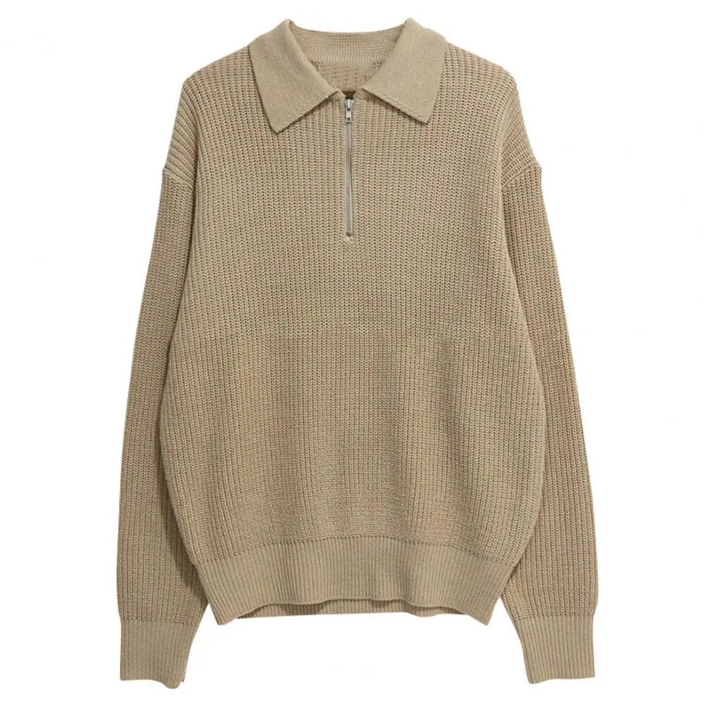 2025 Men Winter Sweater Zipper Solid Color Long Sleeves Pullover Turn-down Collar Keep Warm Casual Autumn Sweater Male Clothes