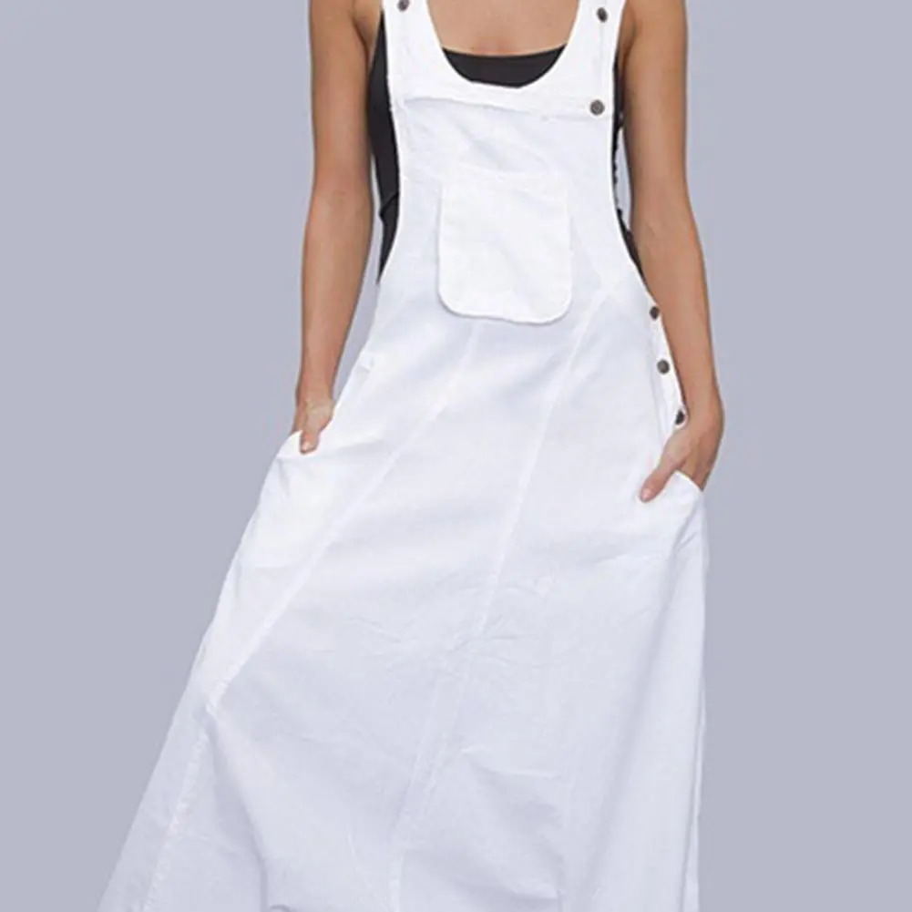 2025 Women Jumpsuit Solid Color Buttons Deep U Neck Individual Women Romper Wide Leg Super Deep Crotch Women Romper Baggy Pants