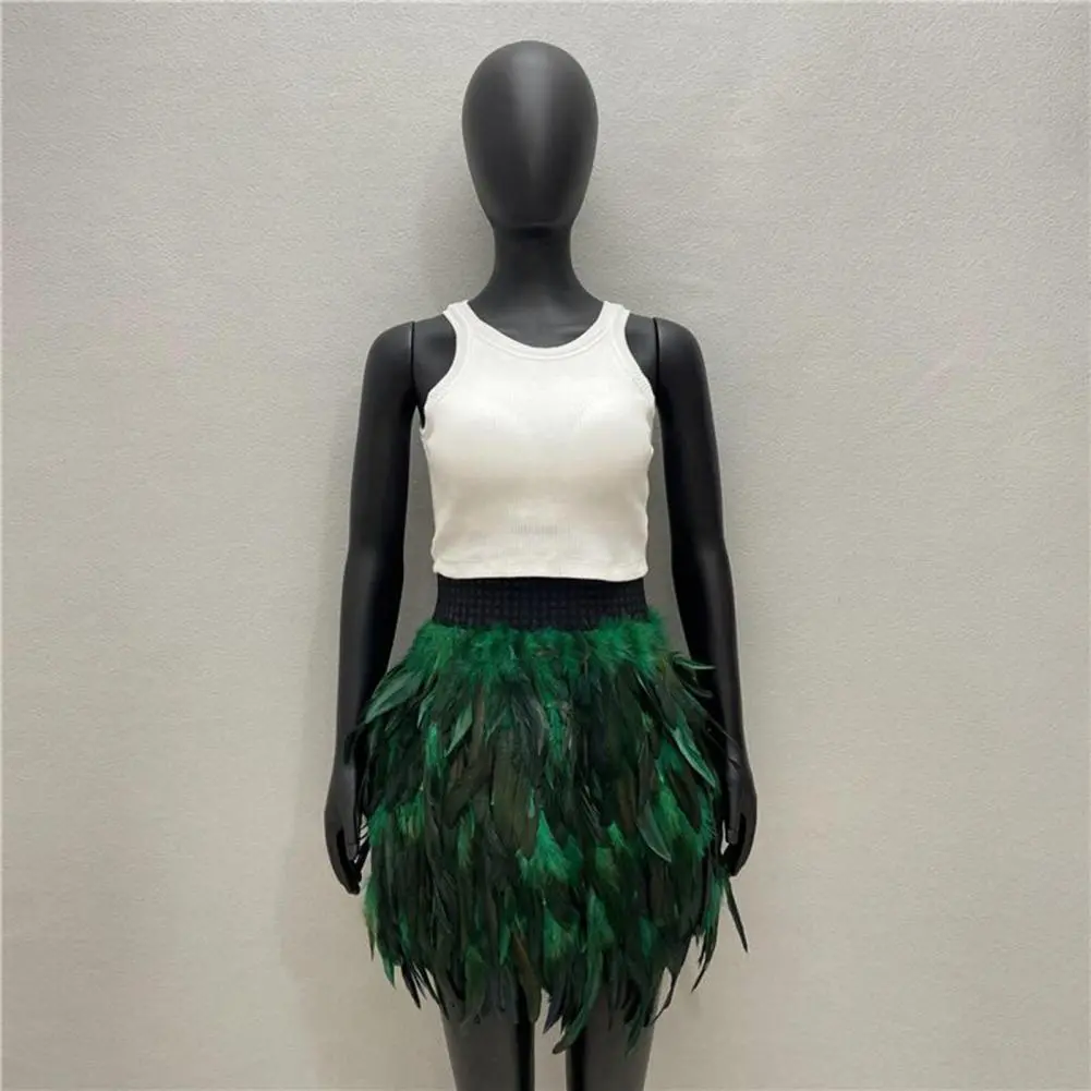 2025 Gothic Mini Short Skirt Festival Faux Feather Skirt Punk Gothic Style Hand-Stitched Design Stage Performance Punk Skirts