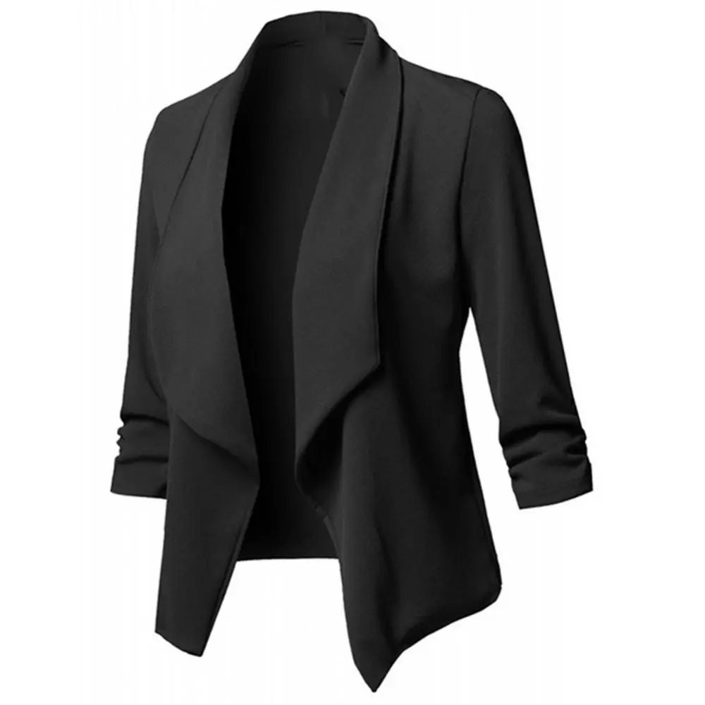 S To 5XL Oversize Women CardiganOpen Front Solid Color Long Sleeve Office Lady Clothes Casual Coat Womens Clothing