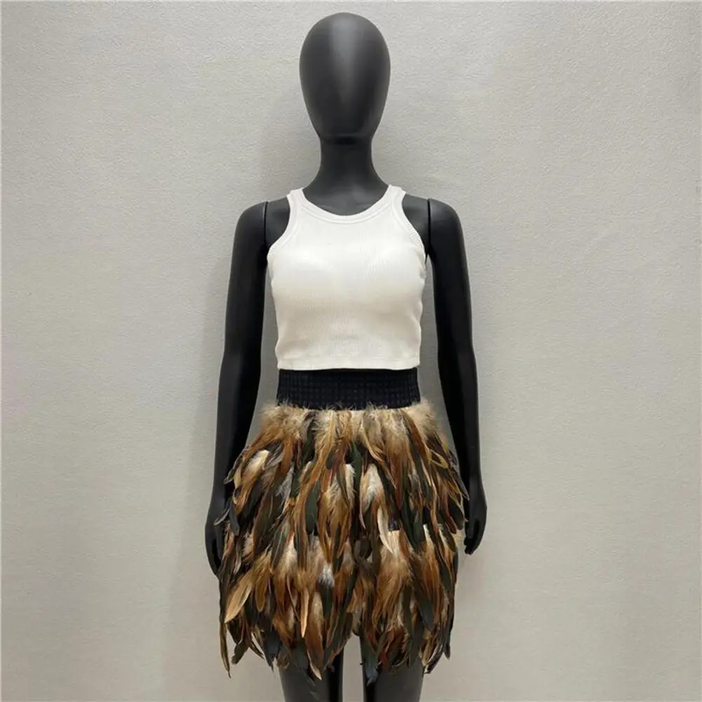 2025 Gothic Mini Short Skirt Festival Faux Feather Skirt Punk Gothic Style Hand-Stitched Design Stage Performance Punk Skirts