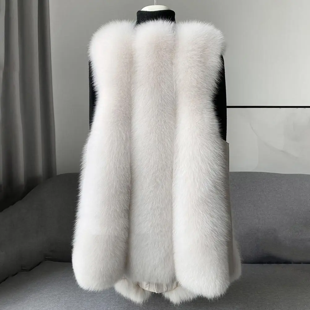 Fluffy Faux Fur Women Vest Sleeveless Button Closure Belt Decor Plush Fuax Fox Fur Elegat Women Winter Waistcoat Fur Waistcoat