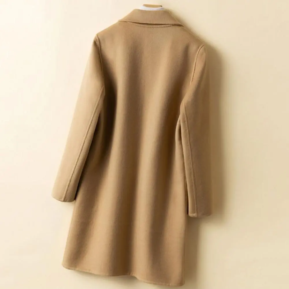 Women Woolen Coat Women Winter Coat Thick Cold Resistant Women's Mid Length Coat Lapel Single-breasted Closure Pockets Trench