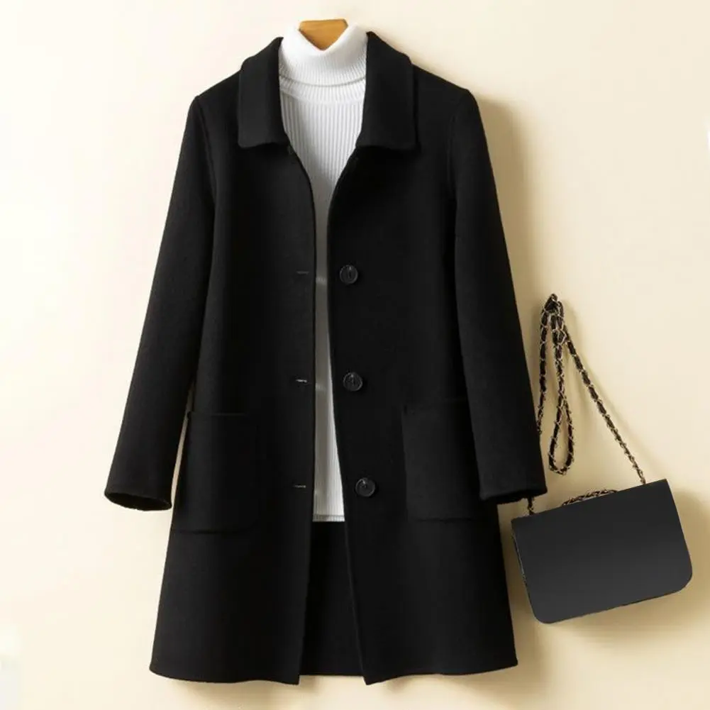 Women's Long Sleeve Wool Blend Coat Winter PocketsThickened Woolen Cardigan Jacket Fashion Pockets Coldproof Cardigan Coat 2023