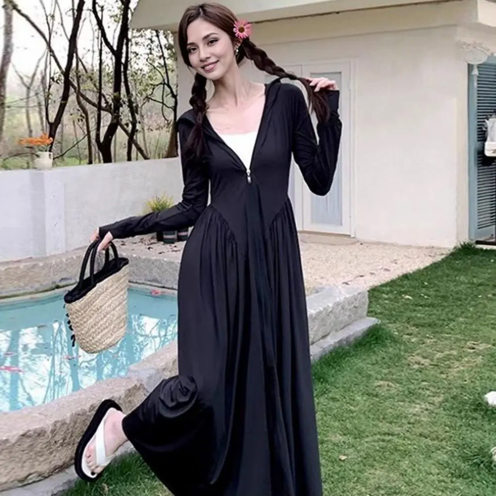 Women's Sun Protection Hoodie Coat Full Body Cooling Sunscreen Clothing Long Sleeve Swimsuit Cover Up Dress Summer Sun Coat