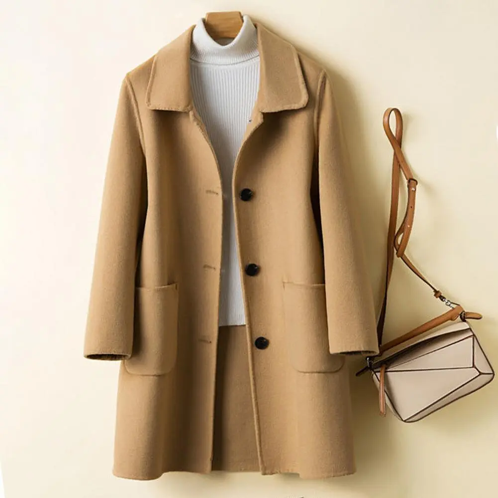 Women's Long Sleeve Wool Blend Coat Winter PocketsThickened Woolen Cardigan Jacket Fashion Pockets Coldproof Cardigan Coat 2023