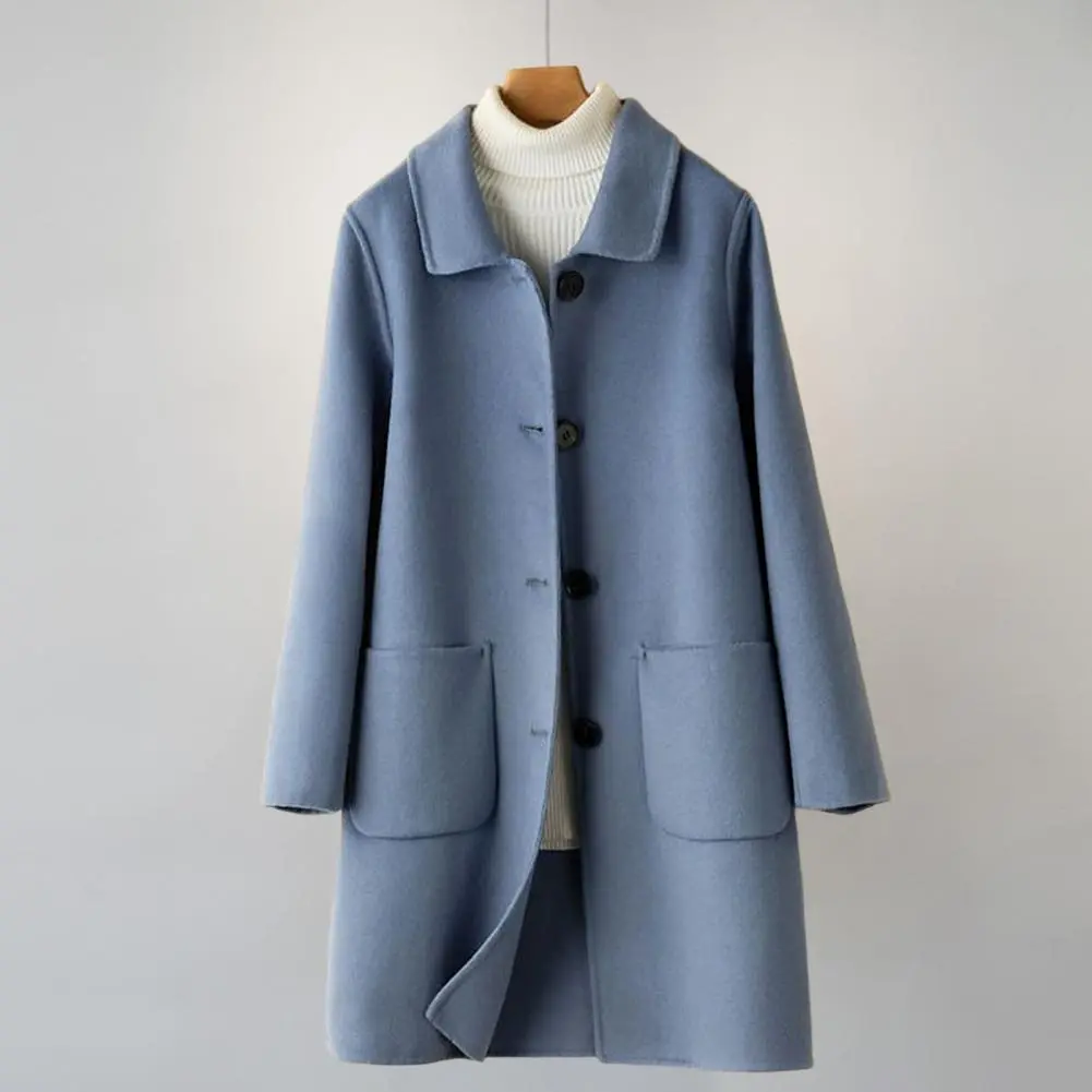 Women's Long Sleeve Wool Blend Coat Winter PocketsThickened Woolen Cardigan Jacket Fashion Pockets Coldproof Cardigan Coat 2023
