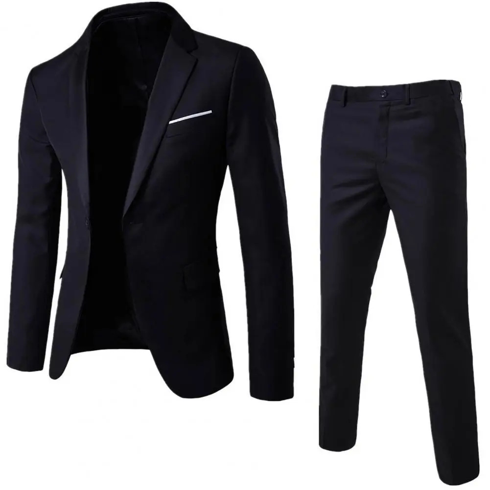 2025 1 Set Men Blazer Pants Set Slim Fit Men's Two-piece Suit Set Men's Casual Suit Business Dress Formal Two-piece Suit
