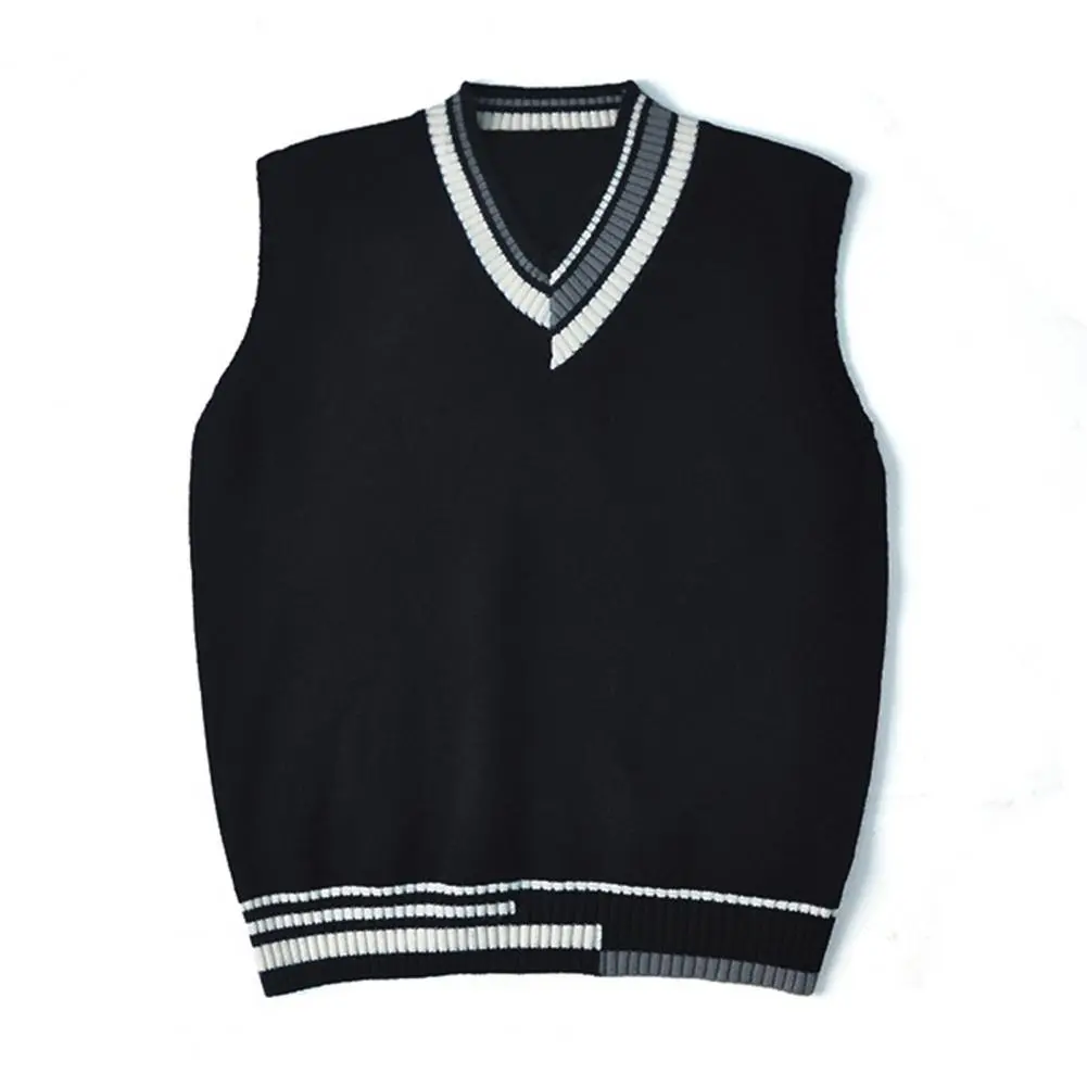 2025 Men Vest Sweater Pullover Color Matching Stripe Sleeveless Autumn Vest Sweater Loose Soft Elastic V Neck Men School Sweater