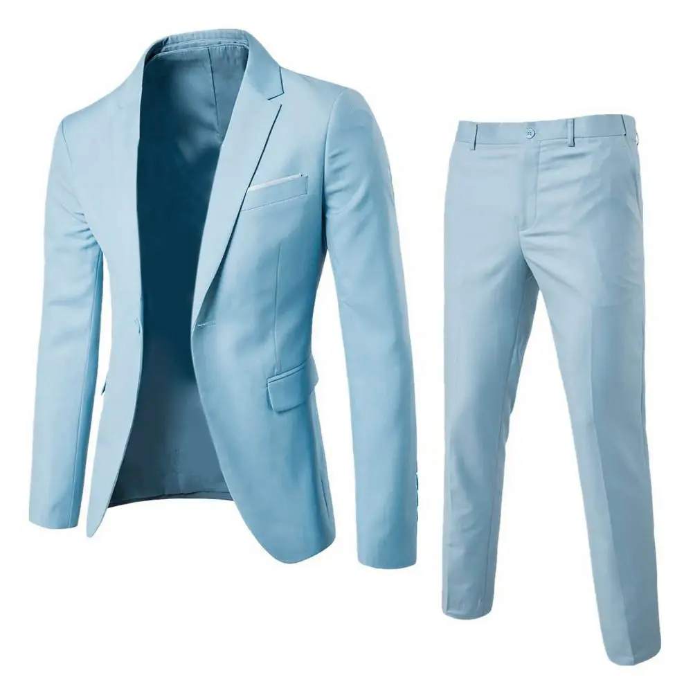 2025 1 Set Men Blazer Pants Set Slim Fit Men's Two-piece Suit Set Men's Casual Suit Business Dress Formal Two-piece Suit