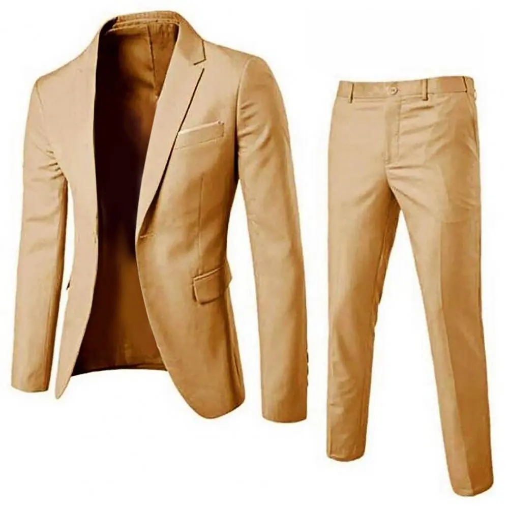 2025 1 Set Men Blazer Pants Set Slim Fit Men's Two-piece Suit Set Men's Casual Suit Business Dress Formal Two-piece Suit