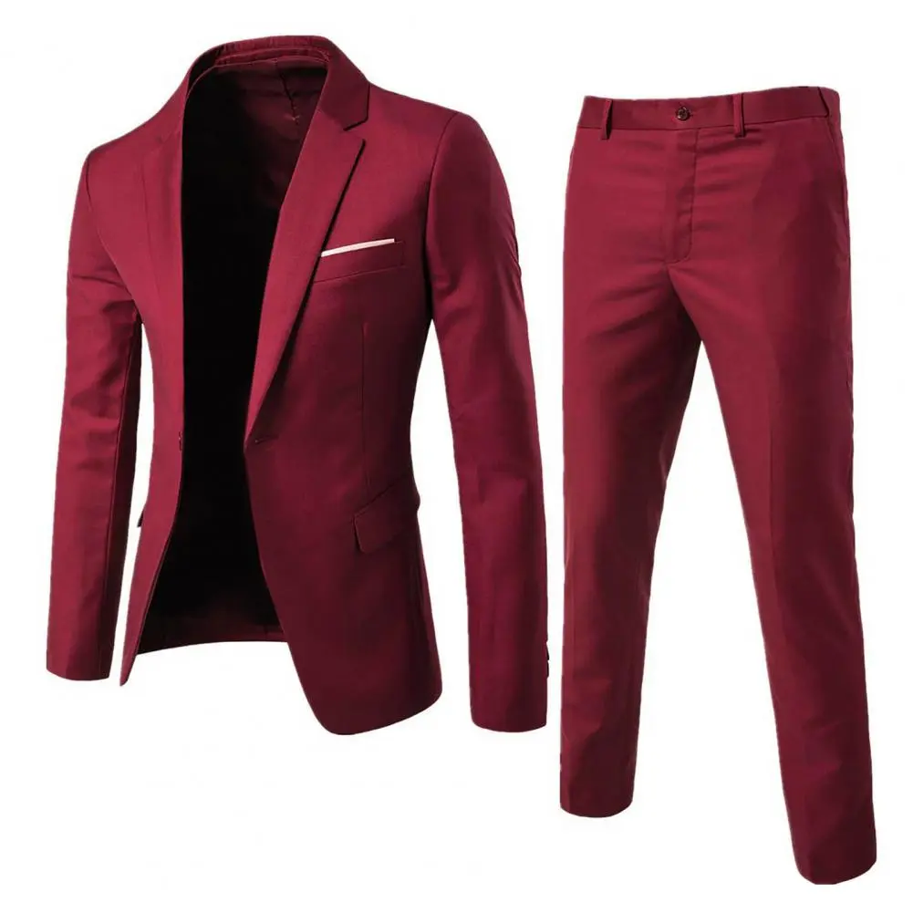 2025 1 Set Men Blazer Pants Set Slim Fit Men's Two-piece Suit Set Men's Casual Suit Business Dress Formal Two-piece Suit