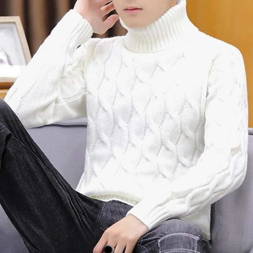 Turtleneck Twist Men Sweater Solid Color Pullover Knitted Warm Casual Turtleneck Sweatwear High Neck Woolen Sweater Pullover Top