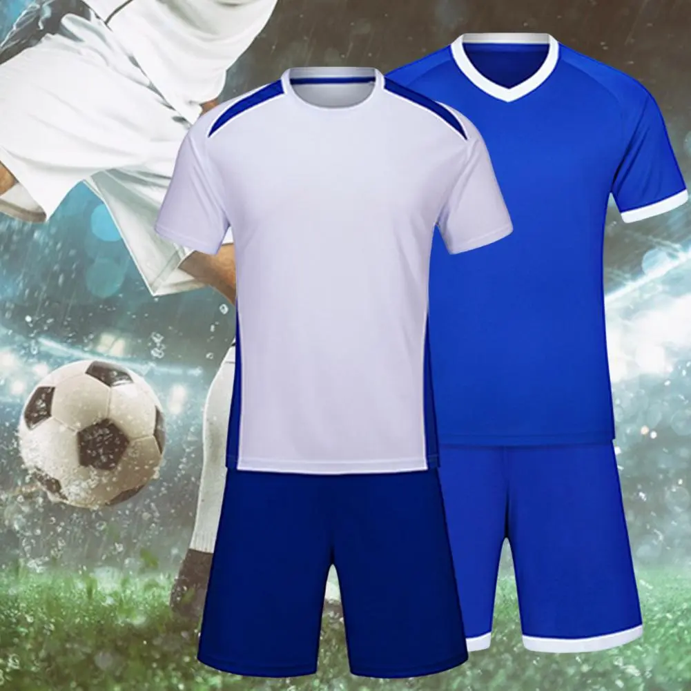 2025 1 Set Unisex Sports T-shirt Shorts Contrast Color Sweat Wicking Sportswear Adult Soccer Jersey Sports Training Uniform