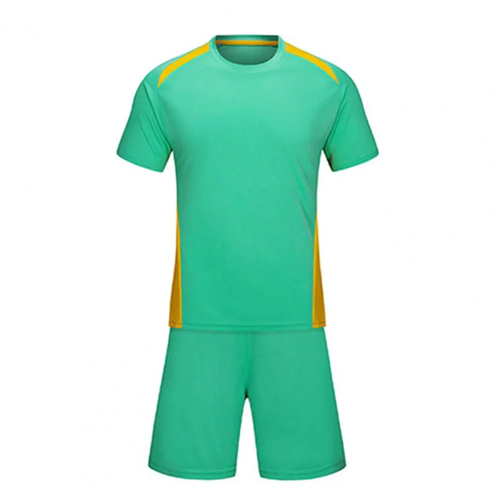 2025 1 Set Unisex Sports T-shirt Shorts Contrast Color Sweat Wicking Sportswear Adult Soccer Jersey Sports Training Uniform