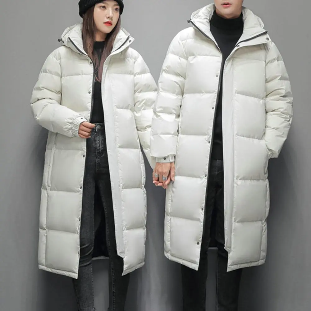 Winter Men's women Long Parka couple Winter Cotton Coat Thickened Padded Stand Collar unisex Mid Length Down Coat Thermal Parkas