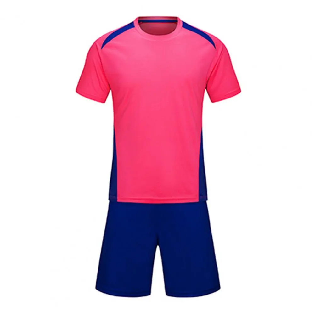 2025 1 Set Unisex Sports T-shirt Shorts Contrast Color Sweat Wicking Sportswear Adult Soccer Jersey Sports Training Uniform