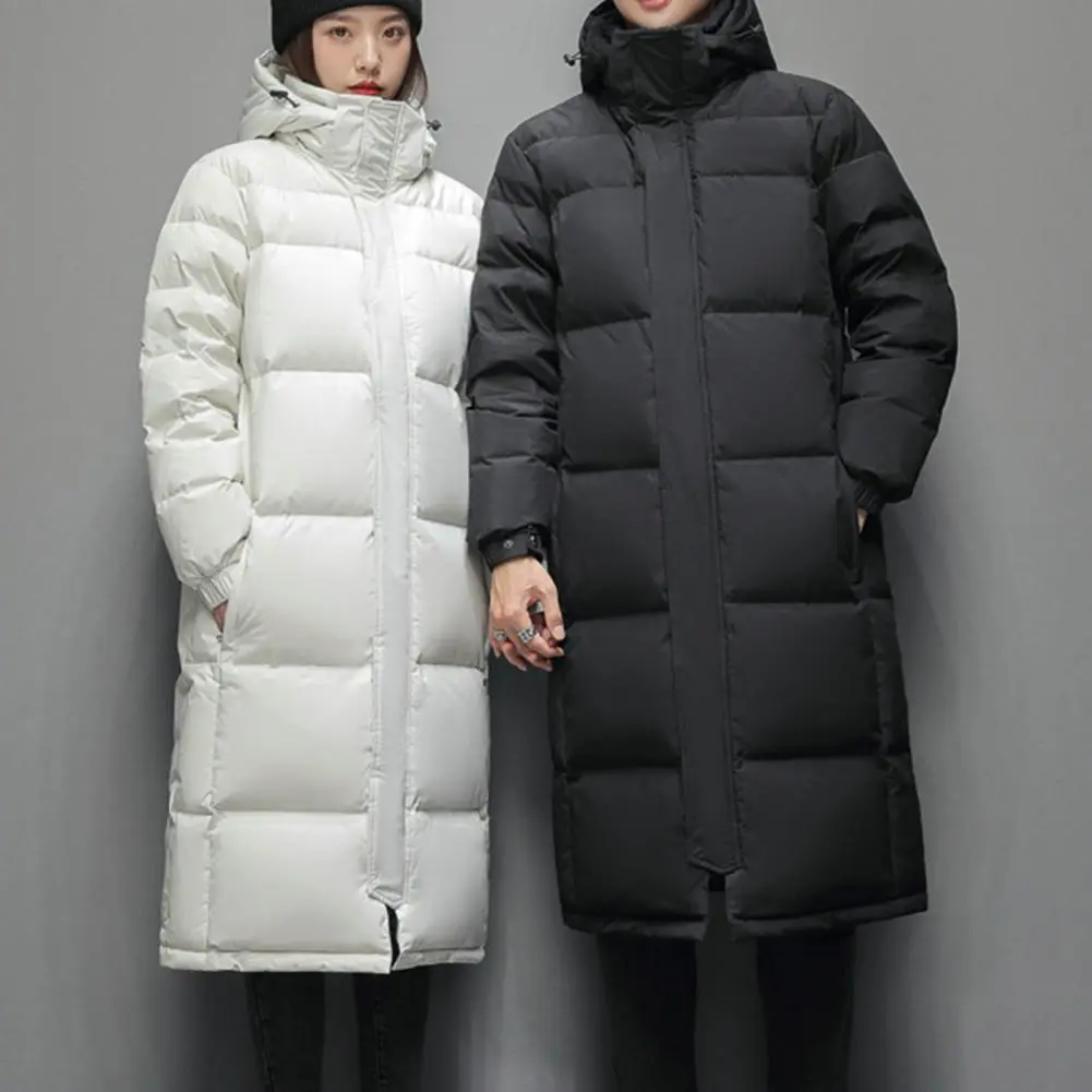 Winter Men's women Long Parka couple Winter Cotton Coat Thickened Padded Stand Collar unisex Mid Length Down Coat Thermal Parkas