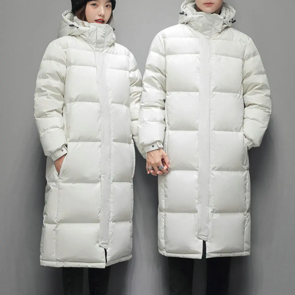 Winter Men's women Long Parka couple Winter Cotton Coat Thickened Padded Stand Collar unisex Mid Length Down Coat Thermal Parkas