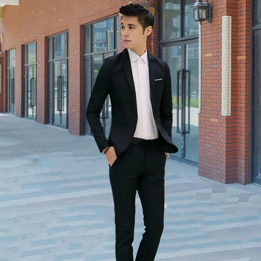 2025 2Pcs Men Suit Set Boutique Men's Fashion Business Blazer TrousersModern Suit Gentleman's Wedding Suit Coat Long Pants Set