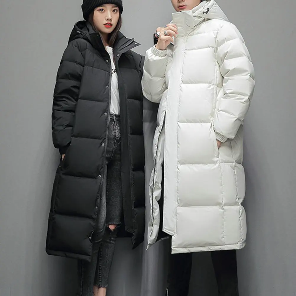 Winter Men's women Long Parka couple Winter Cotton Coat Thickened Padded Stand Collar unisex Mid Length Down Coat Thermal Parkas