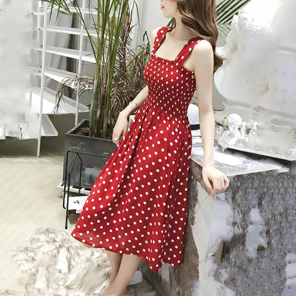 Dot Print Dress Women's Midi Dresses 2024 Summer Fashion Loose None Sleeve Polka Dot Shoulder Plus Size Casual Dress Sexy Dress