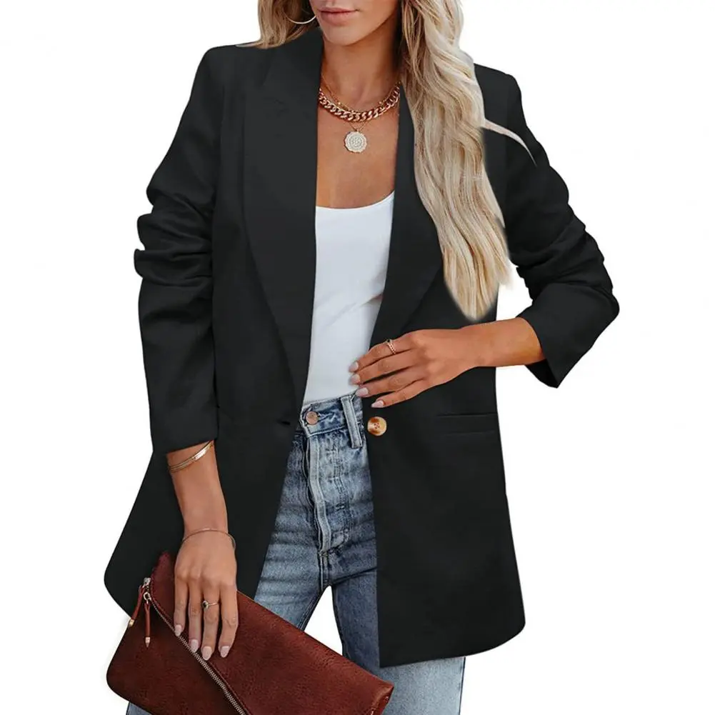 Lady Formal Coat Women Jacket Chic Women's Business Blazers Single Button Lapel Suit Jackets with Pockets for Formal