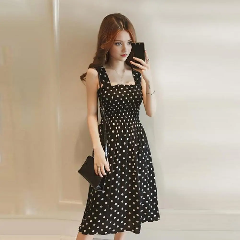 Dot Print Dress Women's Midi Dresses 2024 Summer Fashion Loose None Sleeve Polka Dot Shoulder Plus Size Casual Dress Sexy Dress