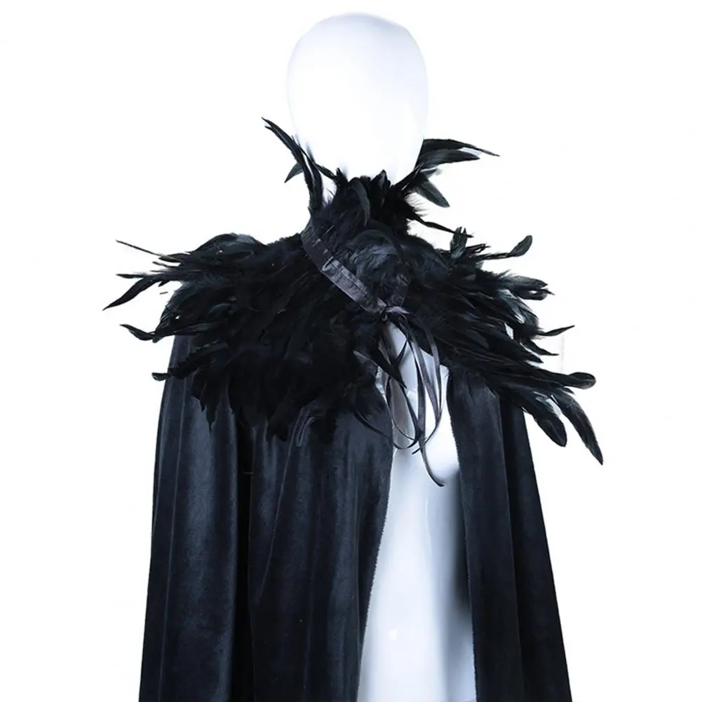 Angel Costume Accessory Adult Halloween Shawl Velvet Halloween Shawl with Easy Strap Faux Feather Collar Demon for Halloween