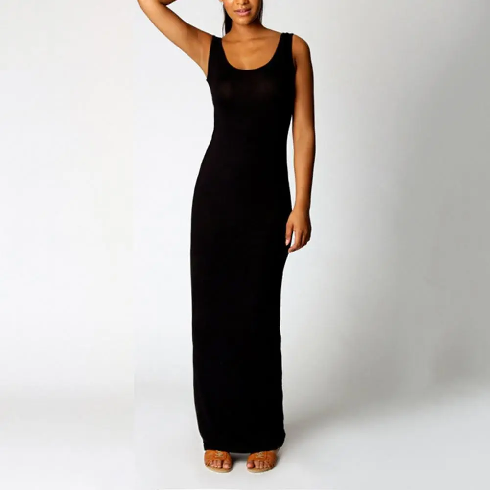 2025 Women Dress Bodycon Slim Fit Sleeveless Scoop Neck Plain Dress Up Solid Color Elegant Tank Sexy Club Dress Women Clothes