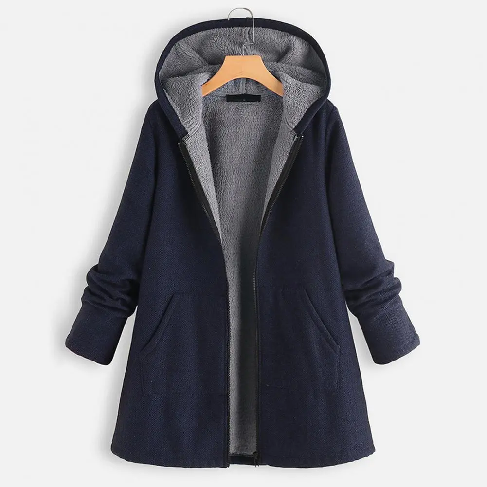 Plus Size Plush Lining Women Hoodie Oversized Fleece Warm Hooded Zipper Cardigan Jacket Autumn Winter Big Size Hooded Overcoat