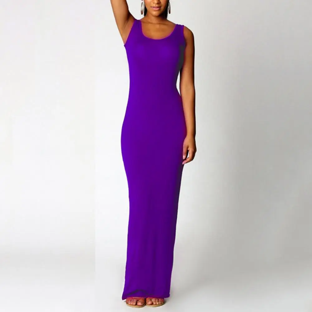 2025 Women Dress Bodycon Slim Fit Sleeveless Scoop Neck Plain Dress Up Solid Color Elegant Tank Sexy Club Dress Women Clothes