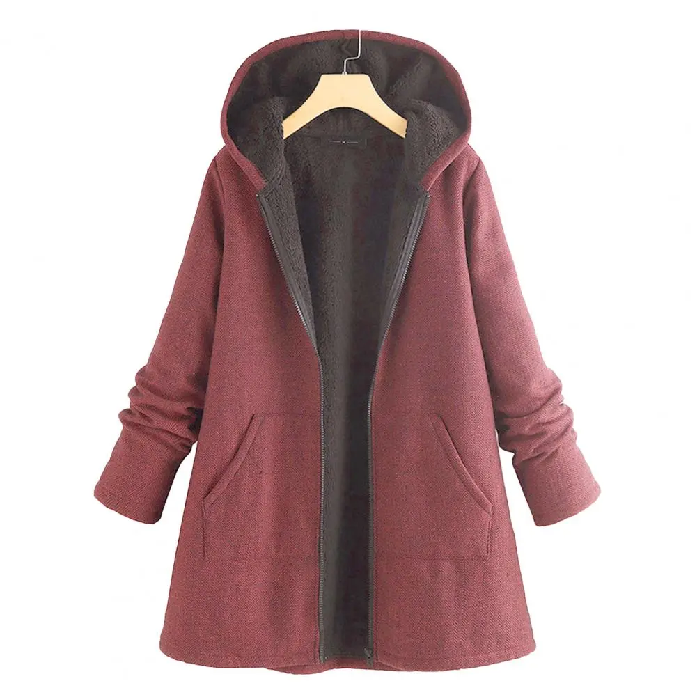 Plus Size Plush Lining Women Hoodie Oversized Fleece Warm Hooded Zipper Cardigan Jacket Autumn Winter Big Size Hooded Overcoat