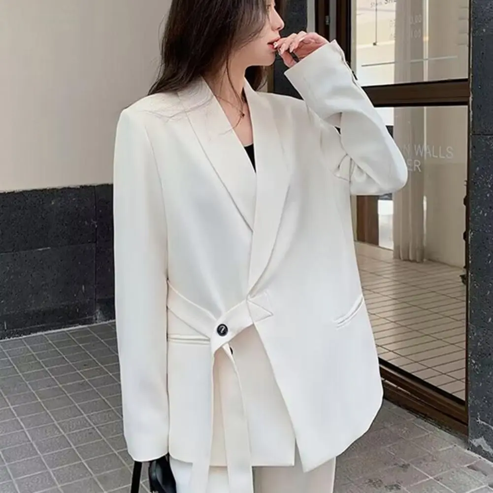 Side Button Lace up women coat Fashion Pockets Single Breasted Vintage Notched Neck Female Chic Lady Outfits