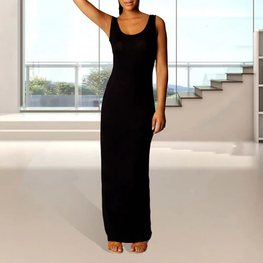 2025 Women Dress Bodycon Slim Fit Sleeveless Scoop Neck Plain Dress Up Solid Color Elegant Tank Sexy Club Dress Women Clothes