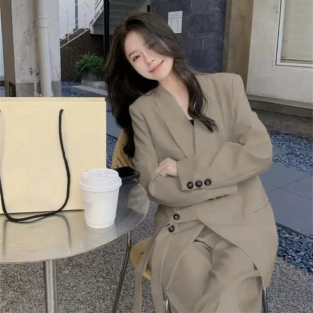 Side Button Lace up women coat Fashion Pockets Single Breasted Vintage Notched Neck Female Chic Lady Outfits