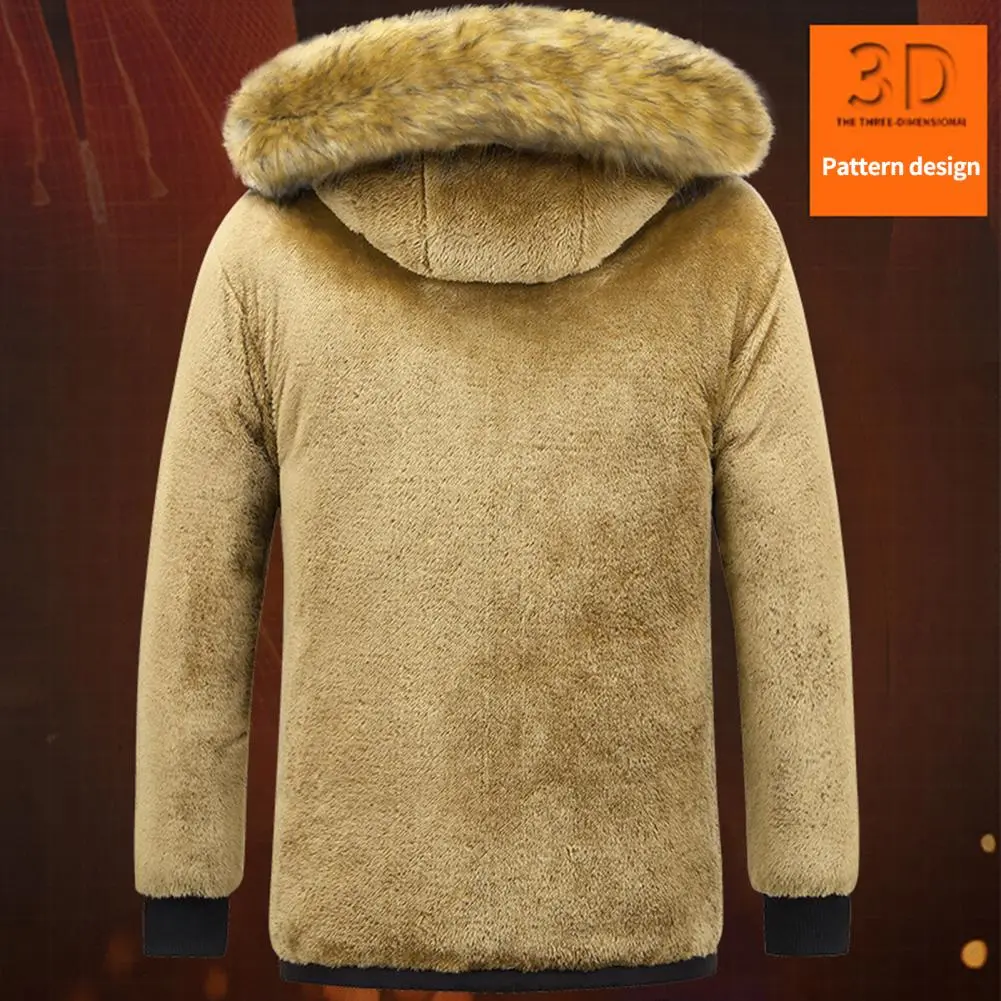 2023 5XL Thicken Fleece Lined Jacket Plush Men Winter Parka Warm Hooded Fur Collar Coat Male Autumn Work Outwearing Jackets Coat