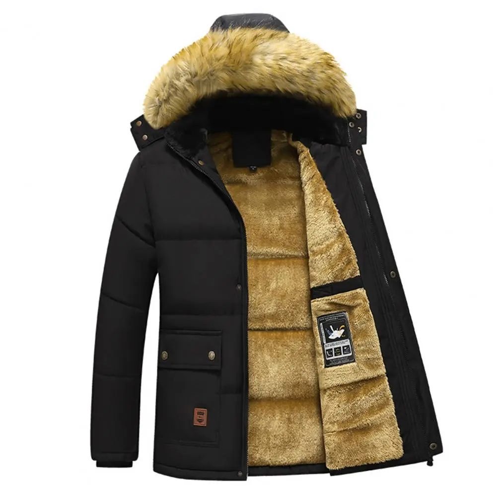 2023 5XL Thicken Fleece Lined Jacket Plush Men Winter Parka Warm Hooded Fur Collar Coat Male Autumn Work Outwearing Jackets Coat